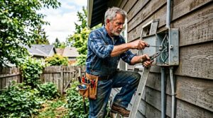 tradesman doing hands-on repair work